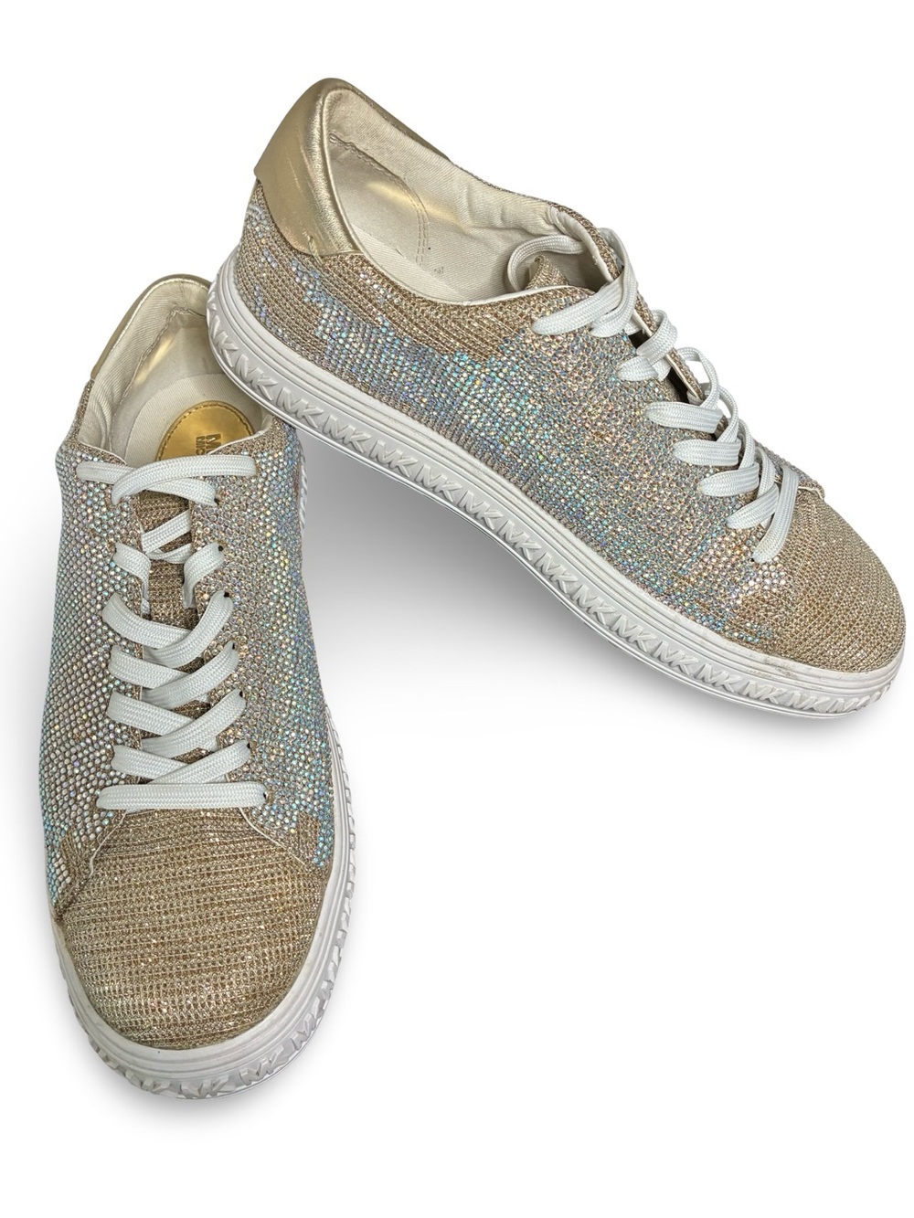 Michael Kors Iridescent Crystal Low-Top Sneakers with Gold Accent